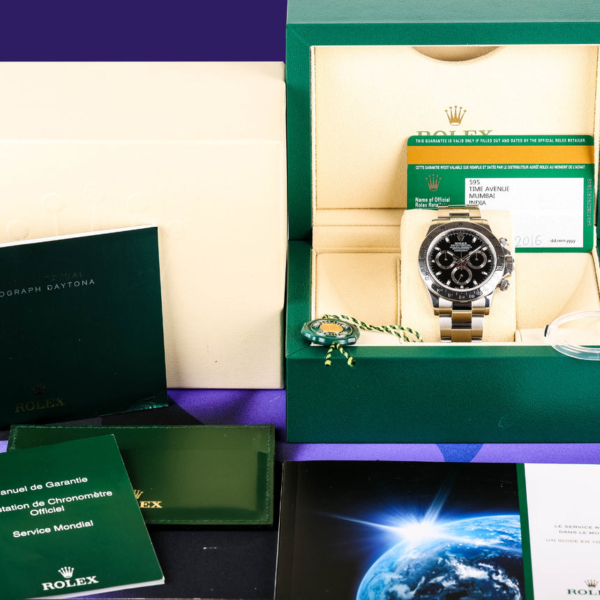 2016 Rolex Daytona Black Dial ref: 116520 FULL SET & 2019 Rolex Service, Like New