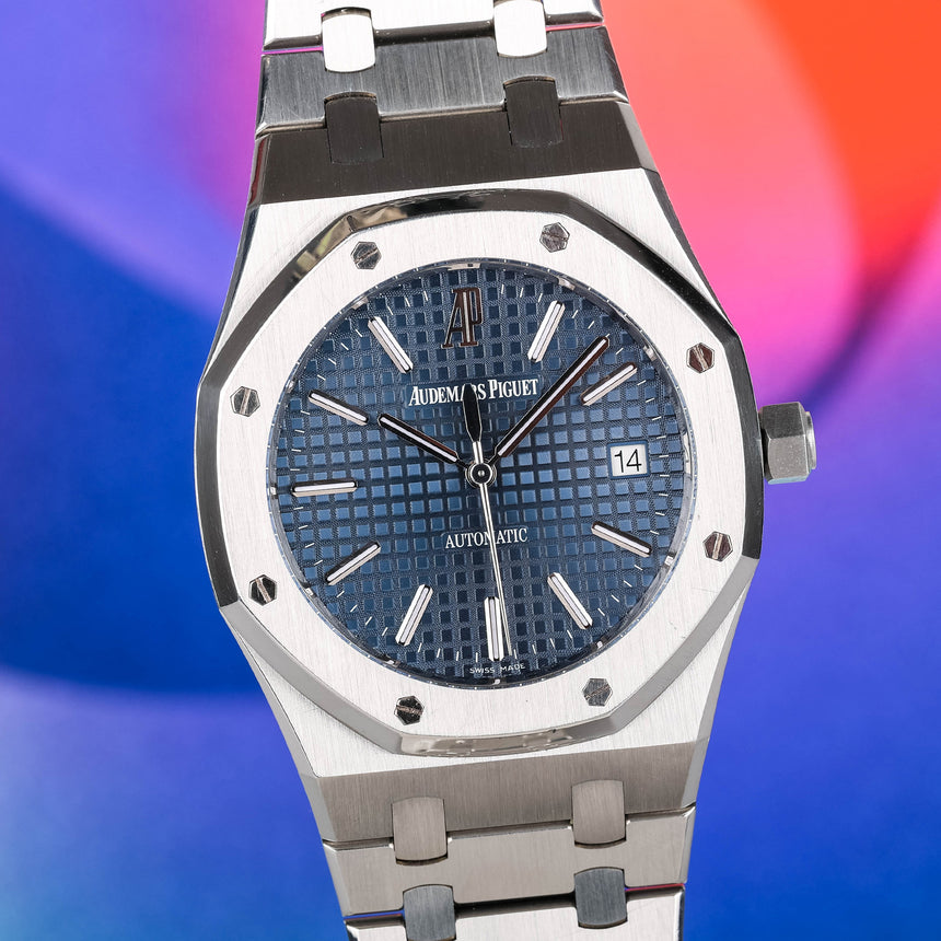 2009 Audemars Piguet Royal oak, Blue dial ref: 15300 Mint & Papers & Service