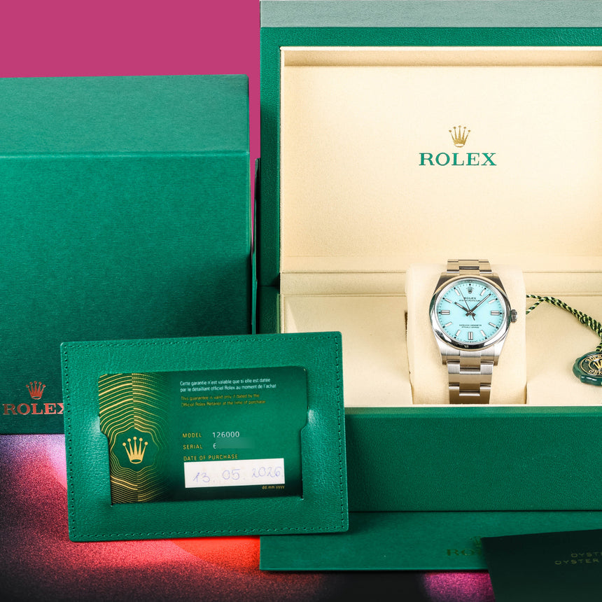 2026 Rolex Oyster perpetual turquoise "Tiffany" dial Ref: 126000  NEW, UNWORN Full Set