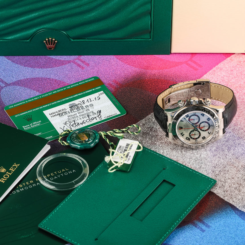 2015 Rolex Daytona in white gold, reference 116519, opalin racing dial, full set