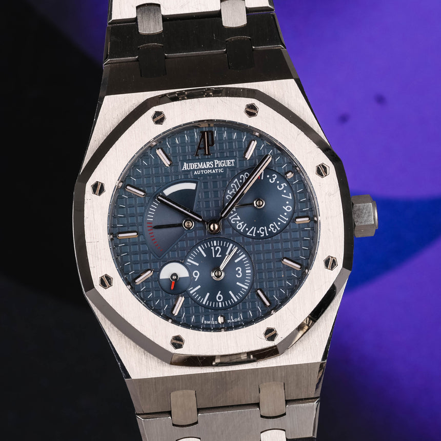 2009 Audemars Piguet Royal Oak Dual Time Blue dial ref: 26120st Boxes & Extract & AP Service !