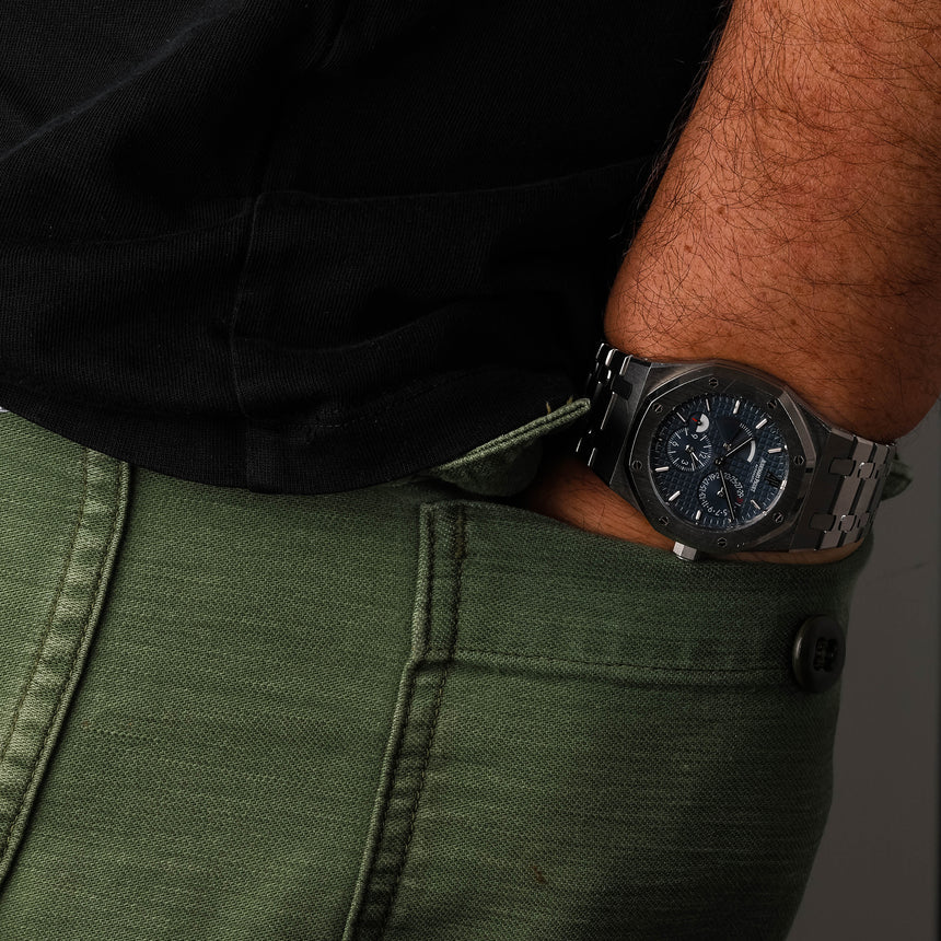 2009 Audemars Piguet Royal Oak Dual Time Blue dial ref: 26120st Boxes & Extract & AP Service !