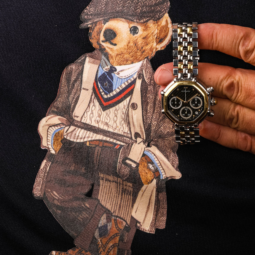 1990 (Circa) Gérald Genta Success Octagonal Chronograph with Faceted Carbon Fibre Dial Ref: 3388.7 Full Set Rare !