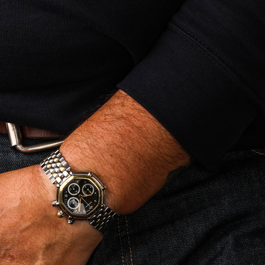 1990 (Circa) Gérald Genta Success Octagonal Chronograph with Faceted Carbon Fibre Dial Ref: 3388.7 Full Set Rare !