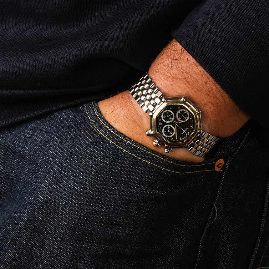 1990 (Circa) Gérald Genta Success Octagonal Chronograph with Faceted Carbon Fibre Dial Ref: 3388.7 Full Set Rare !