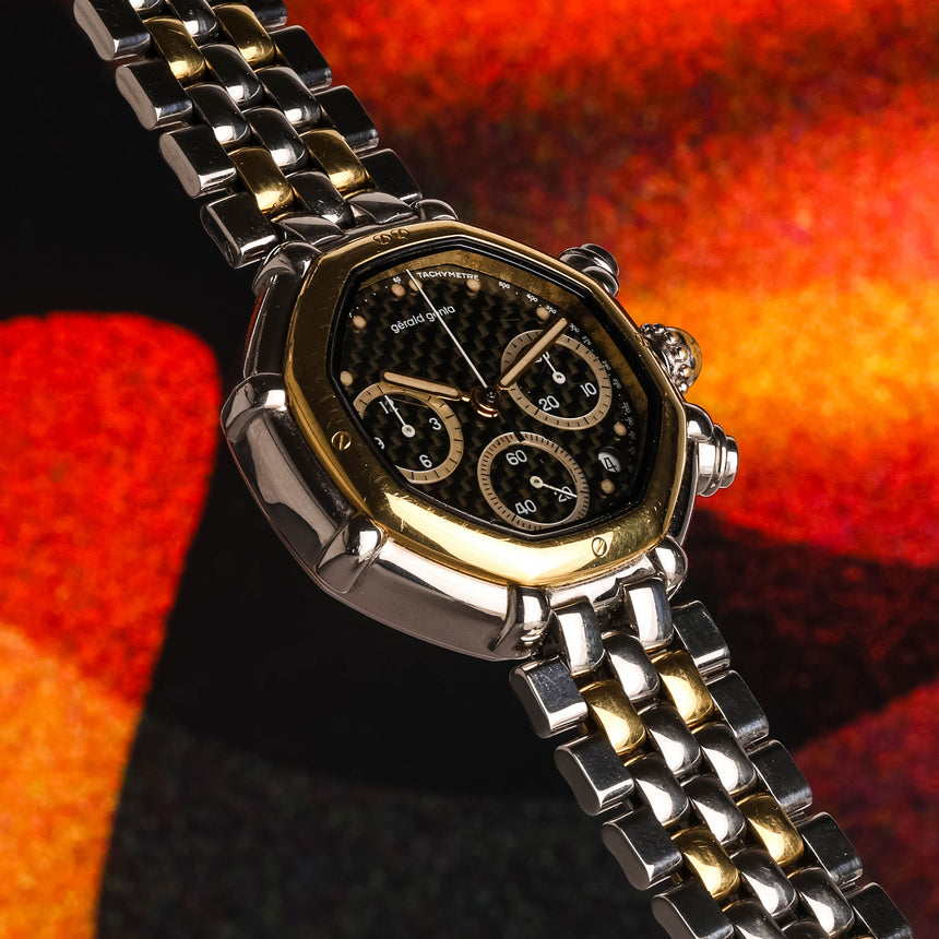 1990 (Circa) Gérald Genta Success Octagonal Chronograph with Faceted Carbon Fibre Dial Ref: 3388.7 Full Set Rare !