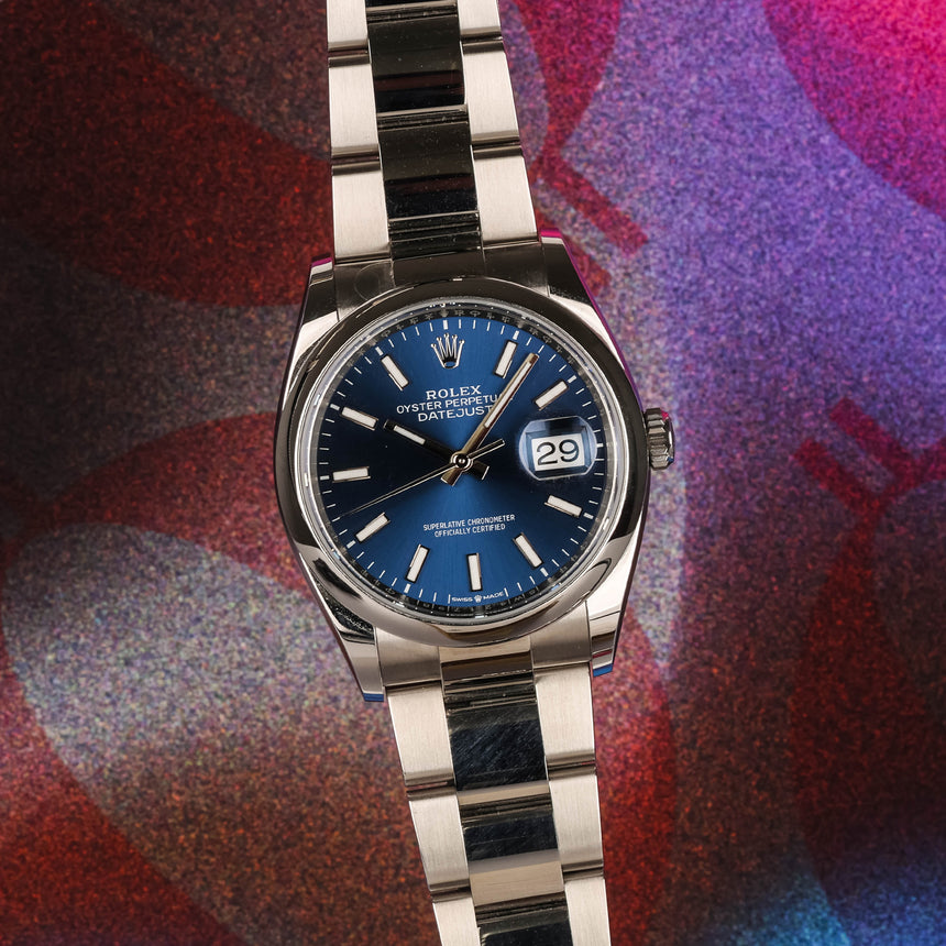2026 Rolex Datejust blue Sunburst dial smooth bezel ref: 126200, Full set NEW STICKERS