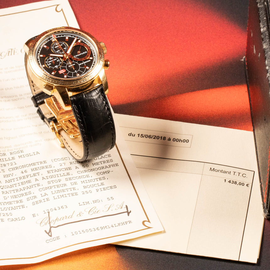 2006 Chopard Mille Miglia in 750 Rose gold, reference 16/1261: full set & service invoice