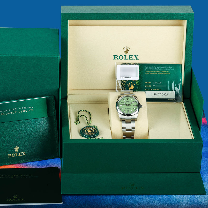 2025 Rolex OP, Pistachio dial,  34mm Ref: 124200 NEW & Full Set