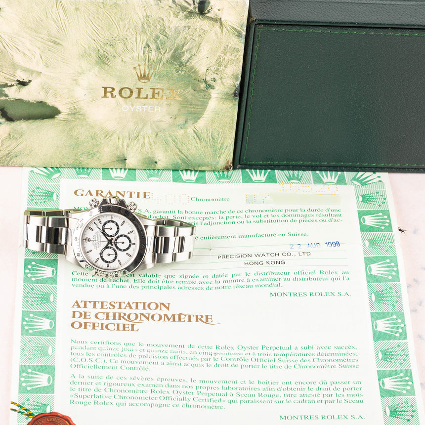 1998 Rolex 16520 U serial, white dial: Boxes and papers