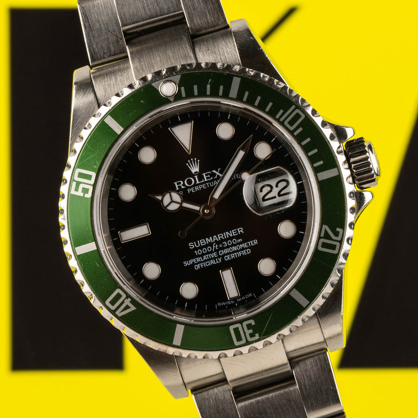 2007 Rolex GREEN Submariner date ref 16610LV: TOP conditions + FULL SET