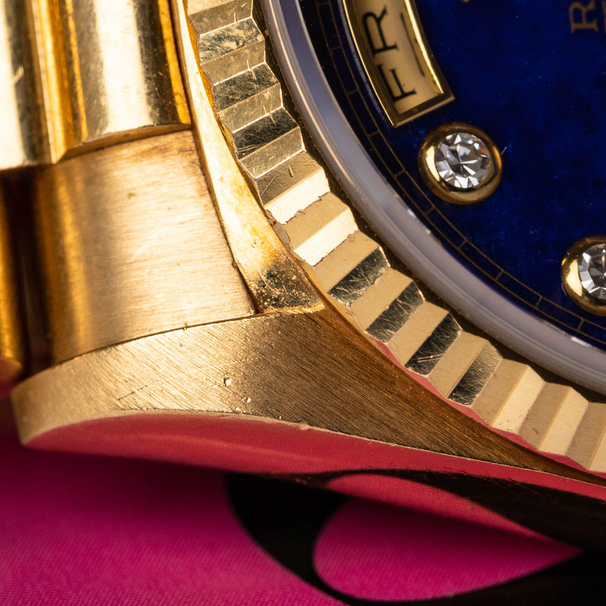 1990 Rolex Day-date ref 18238, double quick set, Lapis Lazuli pinball diamond dial
