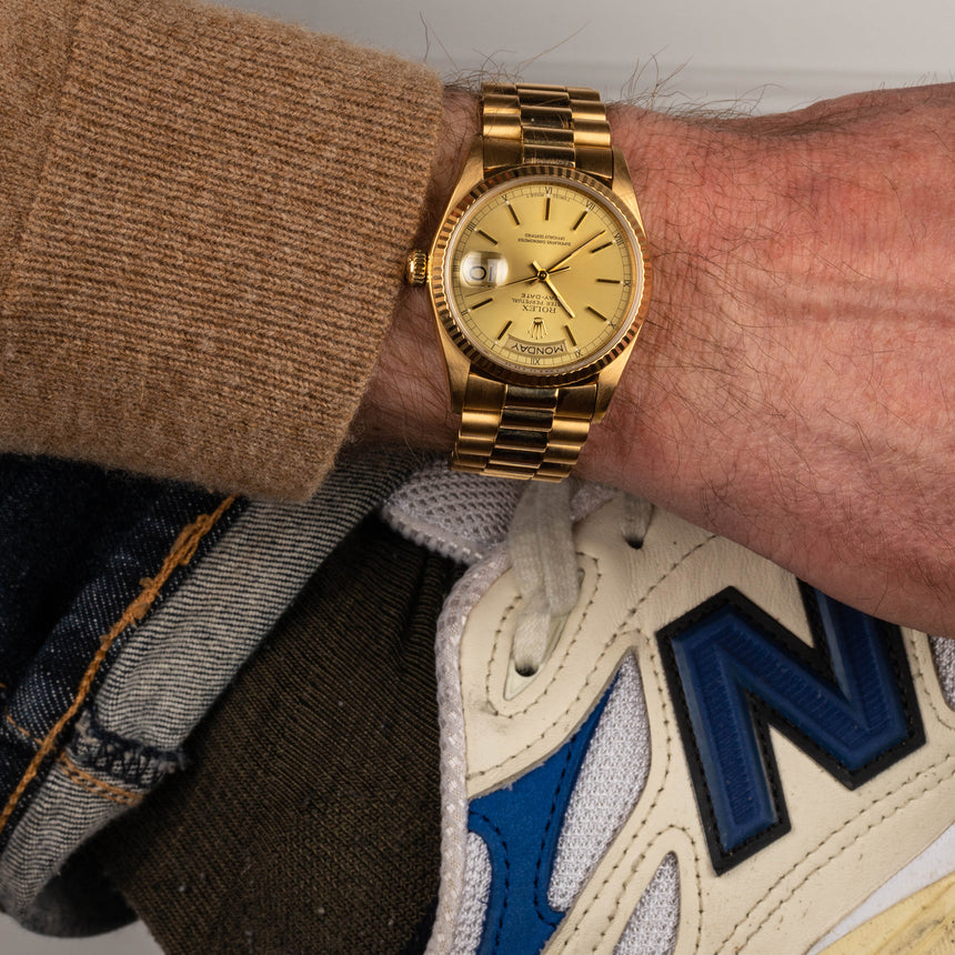 1987 (circa) Rolex Yellow gold Day-Date ref 18038