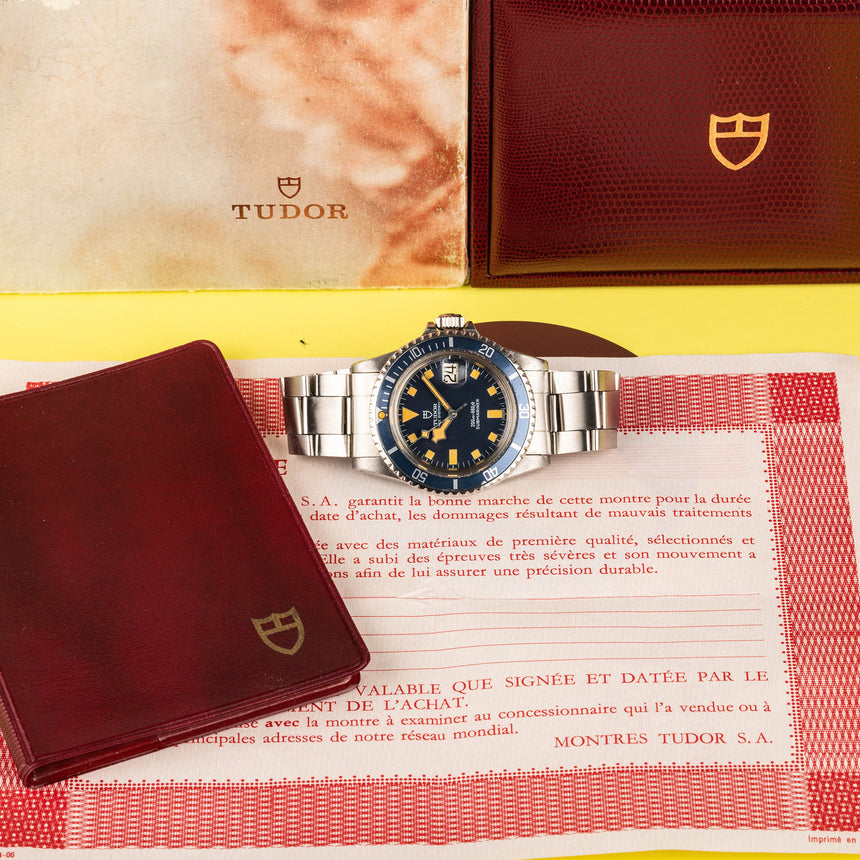 1982 (circa) Tudor Submariner snowflake blue dial, ref 94110: Box & blank paper