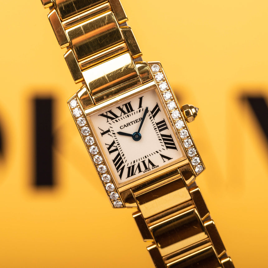 Circa 2000 Cartier YG Lady Tank française with diamonds : One owner